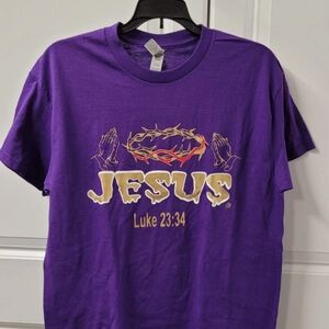 Gildan Jesus Women's T-Shirt Top Size: Medium Purple Luke 23:34